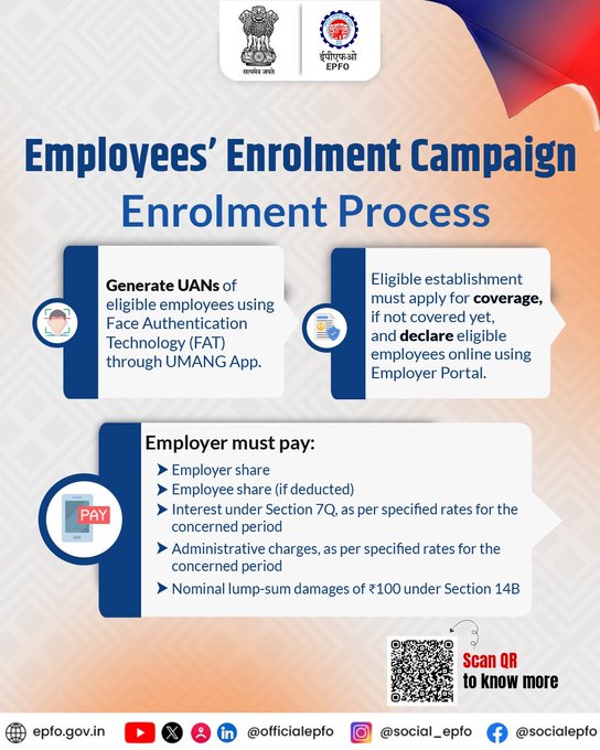 Enrolment Process for Employees’ Enrolment Campaign 2025    Simple. Digital. Quick &amp; Hassle-Free.    #EPFO #EPFOWithYou #HumHainNa
<a href="/narendramodi/">Narendra Modi</a>
<a href="/mansukhmandviya/">Dr Mansukh Mandaviya</a>
<a href="/ShobhaBJP/">Shobha Karandlaje</a>
<a href="/LabourMinistry/">Ministry of Labour & Employment, GoI</a>
<a href="/PMOIndia/">PMO India</a>
<a href="/PIB_India/">PIB India</a>
<a href="/mygovindia/">MyGovIndia</a>