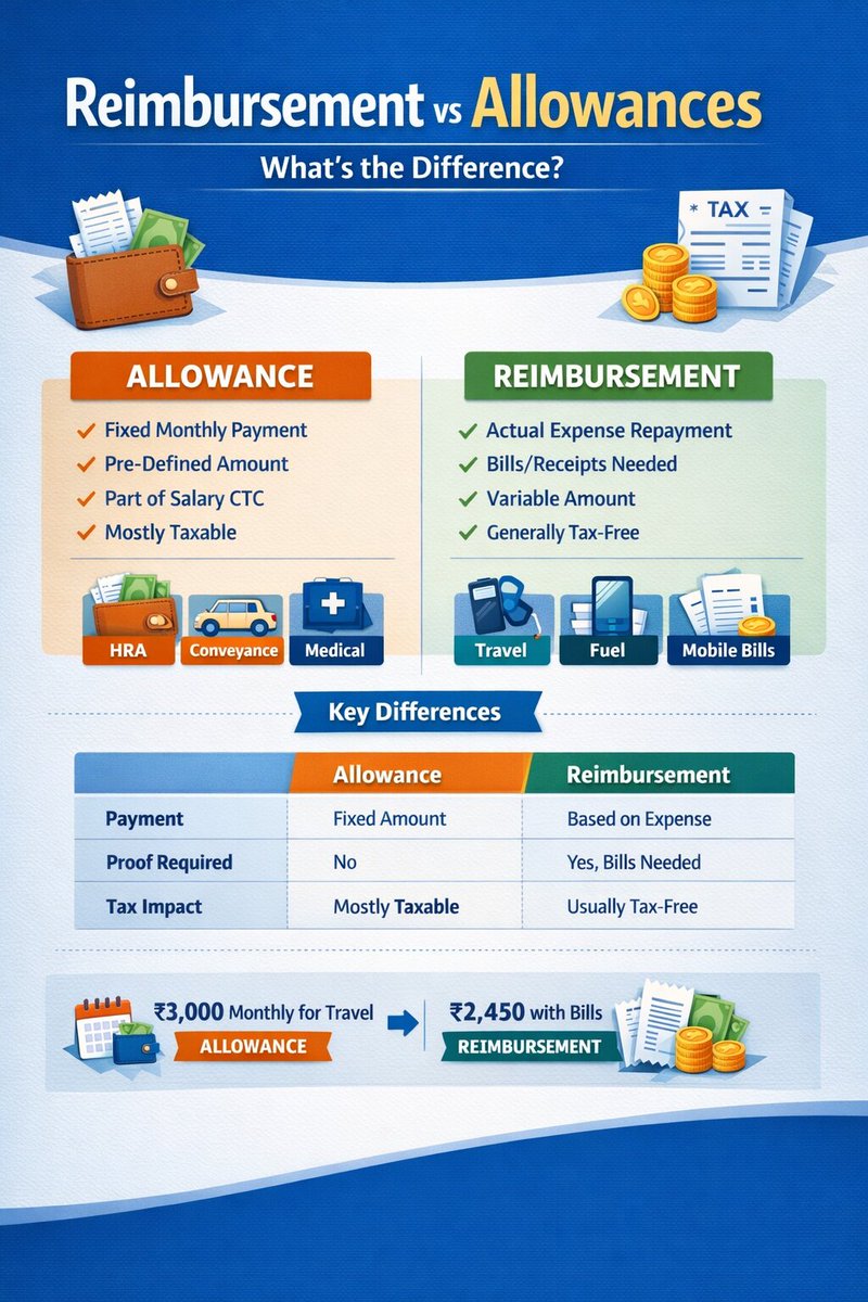 Proserv_Sales's tweet photo. Reimbursement vs Allowances – What’s the Difference?

This is one of the most common payroll doubts among employees and HR professionals. Let’s understand it in a simple and professional way 👇

#Payroll #PayrollManagement #PayrollServices #SalaryStructure #CTC https://t.co/210ybkJ75G
