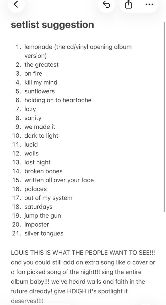 not even joking im tagging louis everyday so he sees my setlist idea