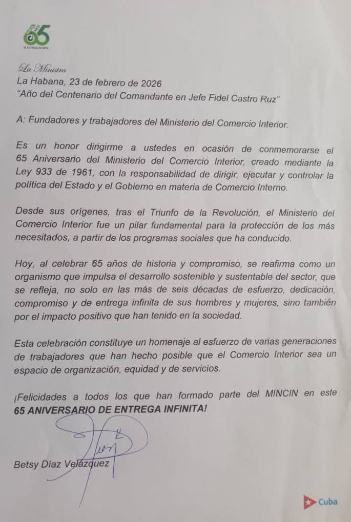 BetsyDazVelzqu2's tweet photo. Enviamos nuestra felicitación a fundadores y trabajadores del @MincinCuba en ocasión de celebrarse el 6️⃣5️⃣ aniversario de su fundación.
.
.
.
#Mincin65Años https://t.co/9ztM7kwC6q