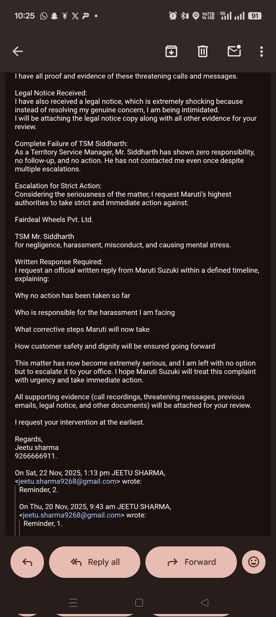 sharma9268's tweet photo. Multiple written complaints, repeated reminders, and continuous follow-ups since October 2025 — yet no resolution, no accountability, and no clarity.

“Customer First” — is this just a slogan or a real commitment at Maruti Suzuki India Limited?

From October 2025 to February 2026, my issue remains pending. A refund is unresolved, and shockingly, even the vehicle registration is still incomplete.

Why is a customer being forced to suffer for months?

Is harassment a solution?

Why are the dealership and the company maintaining silence?

If any unfortunate incident occurs while the registration remains incomplete, who will take responsibility — the dealer or Maruti Suzuki India Limited?

This prolonged delay is causing financial and mental distress. Customers deserve transparency, timelines, and accountability — not silence.

#CustomerRights #Accountability #ConsumerProtection #PublicAwareness
@Maruti_Corp @MSArenaOfficial @CVRAMAN61 @nitin_gadkari @PMOIndia @AmitShah @shashankdrives