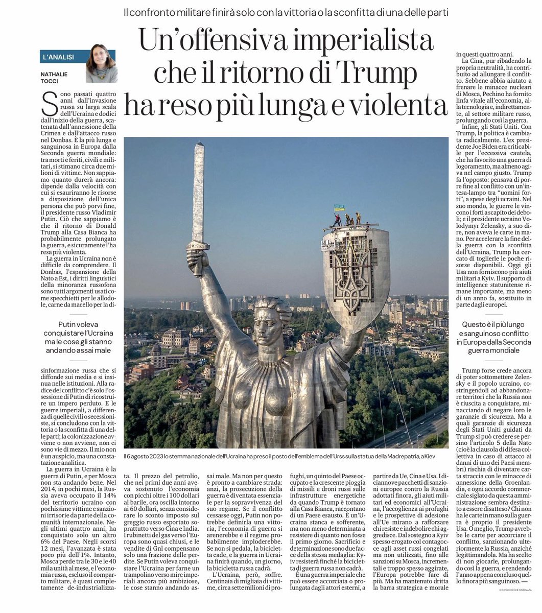 Trump avrebbe le carte per accorciare la guerra in Ucraina, sanzionando ulteriormente la Russia, anziché legittimandola. Ma ha scelto di non giocarle, prolungando così la guerra, e rendendo l’anno appena concluso quello più sanguinoso degli ultimi quattro. Oggi su La Stampa