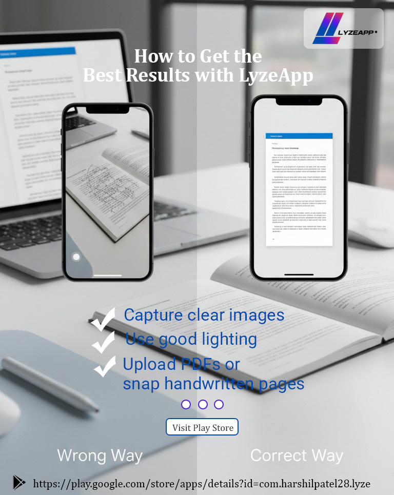 LyzeApp's tweet photo. 📸 How to Get the Best Results with LyzeApp

✔ Capture clear images
✔ Use proper lighting
✔ Upload PDFs or snap handwritten pages
Get accurate, clean outputs every time.
📲 Try Now:
 https://t.co/fLwEcnZiFK

#OCRTips #LyzeApp #AIAccuracy #NoteScanning #SmartWorkflow https://t.co/wjKAgCCfbY