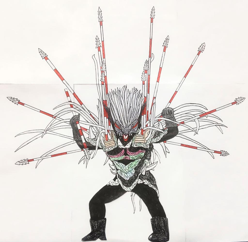 妄想～血を吸う針⑥】 『調子に乗るなZX、時空魔方陣！』 怪人の肩が