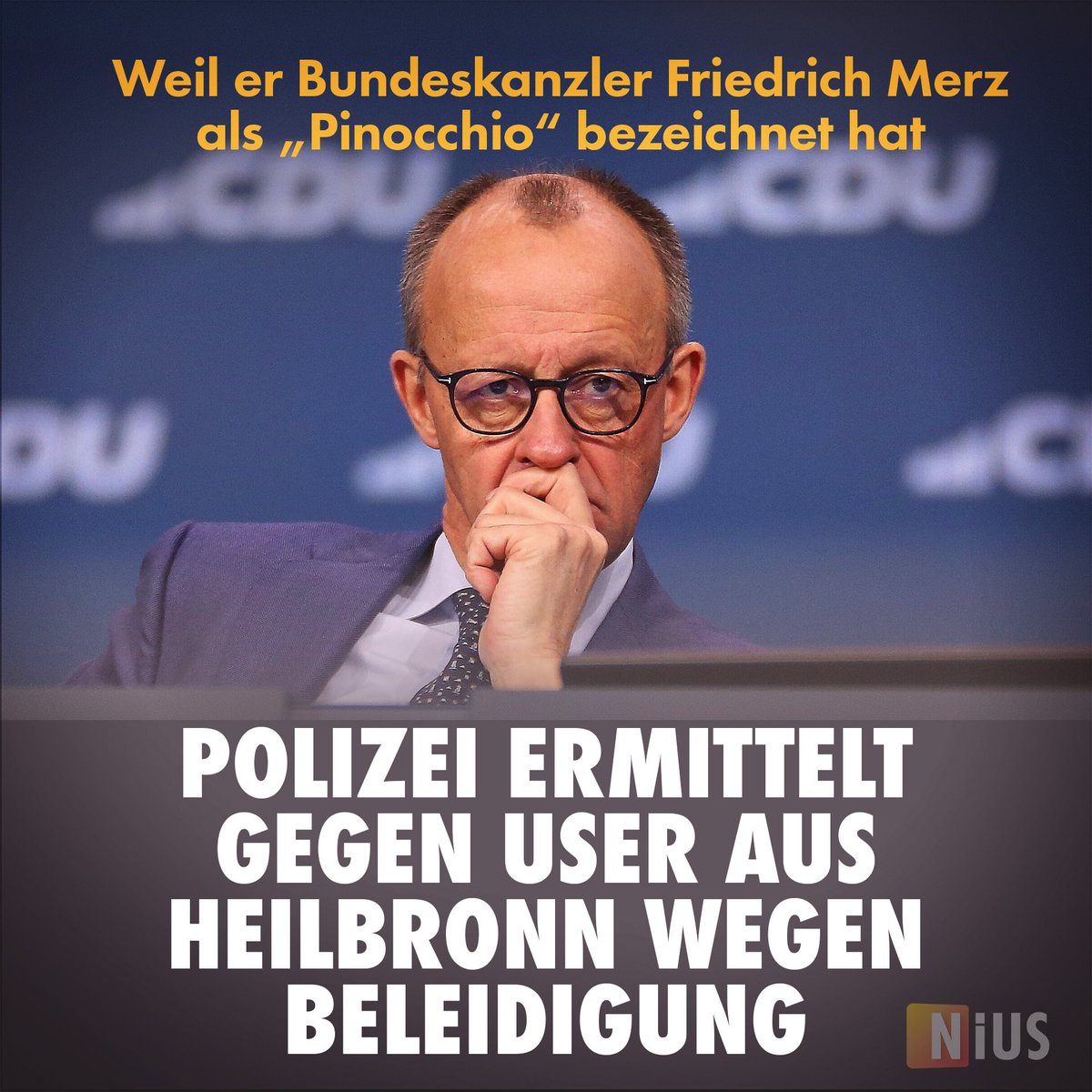 Erneuter Fall einer außer Kontrolle gerateten Strafverfolgung? Ein Mann aus Heilbronn schrieb vor einem Merz-Besuch auf Facebook: „Pinocchio kommt nach HN“. Die Polizei sah einen Anfangsverdacht – und strengt nun Ermittlungen wegen Beleidigung an. nius.de/nachrichten/ne…