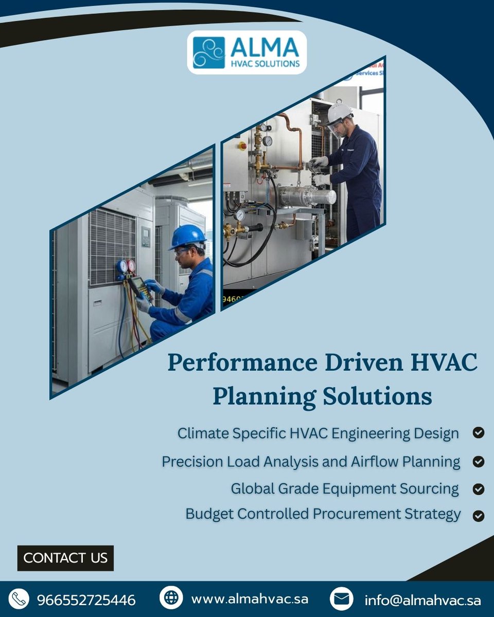 alma_hvac's tweet photo. Engineered for excellence, our performance-driven HVAC planning delivers precision, efficiency, and long-term reliability for your projects.
๐ https://t.co/qjJ5QiEYKa
#HVACSolutions #EngineeringExcellence #AirflowPlanning #LoadAnalysis #MEPExperts #SaudiProjects #ALMAHVAC https://t.co/RKThLJqxWk