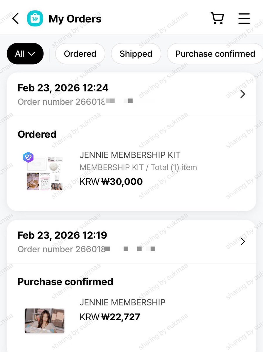 cho0kobob's tweet photo. PROOF ORDER #sharingbysukmaa
✅jennie membership
✅jennie membership kit https://t.co/xv4gjTcv3h