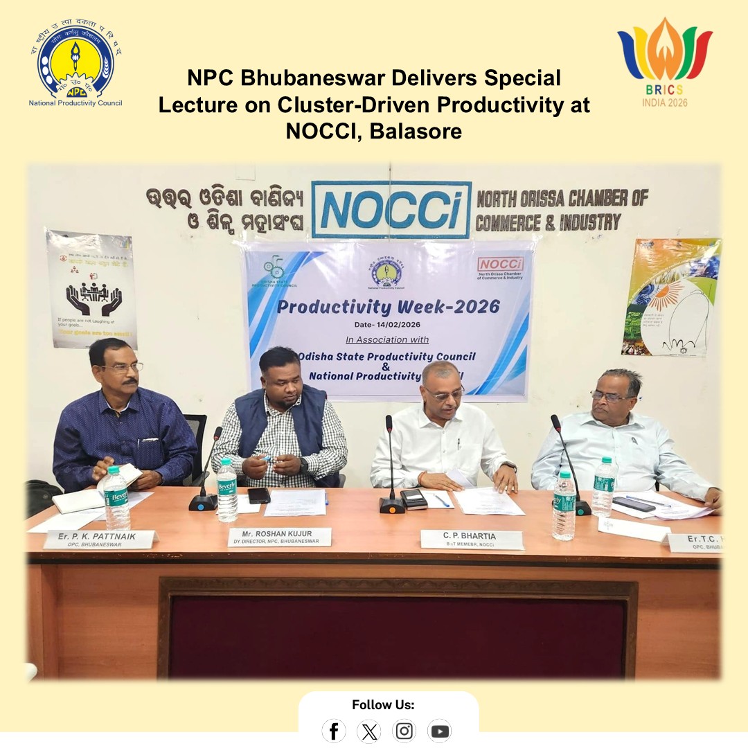 NPC_INDIA_GOV's tweet photo. During #ProductivityWeek2026, NPC Bhubaneswar delivered a special lecture on the theme “Clusters as Growth Engine: Maximizing Productivity in MSMEs” for members of @NocciBizPark .
@DPIITGoI @PiyushGoyal @narendramodi @startupindia
#MSME #ClusterDevelopment #Productivity https://t.co/q5iFNBsWjR