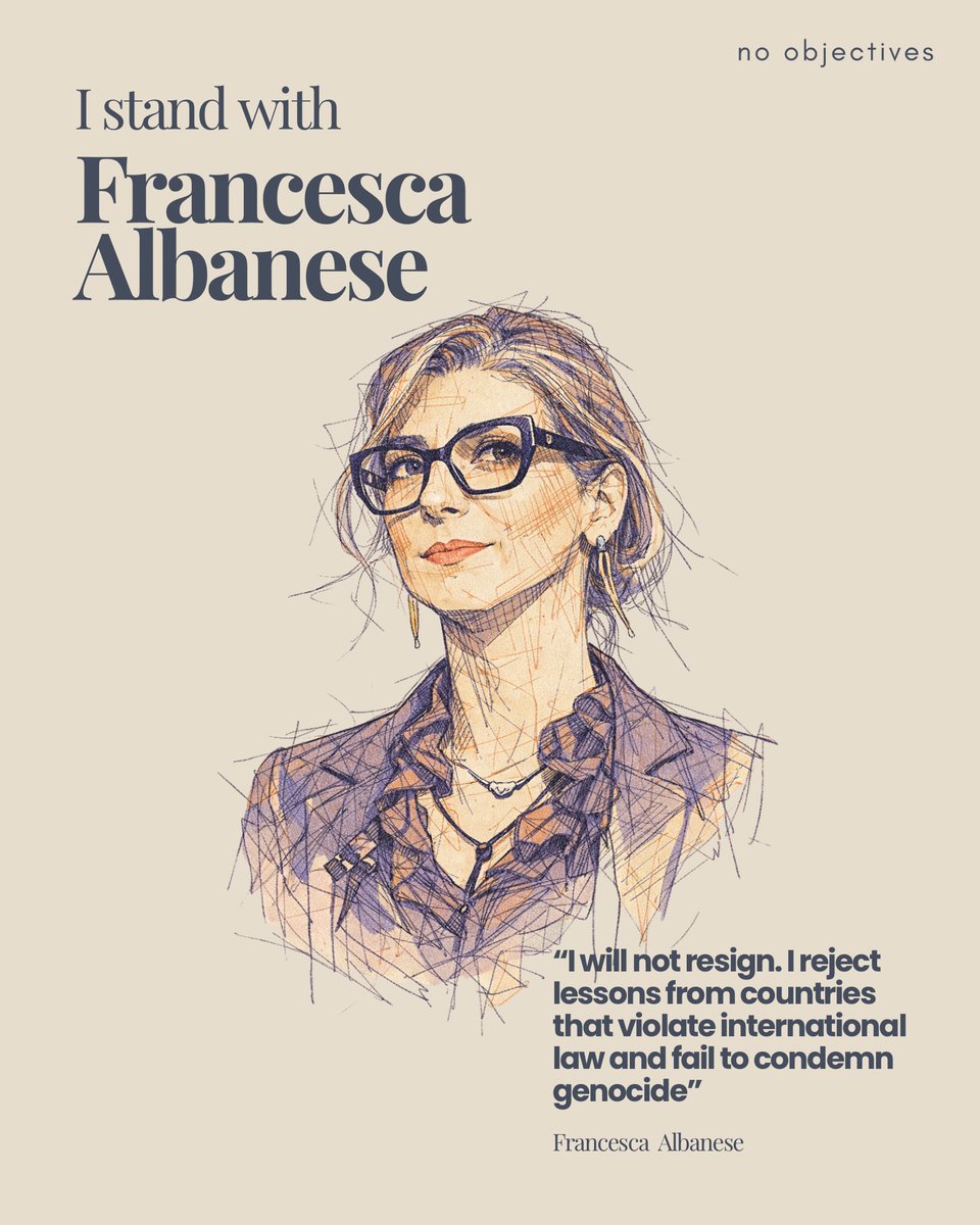 I stand with Francesca Albanese.

Standing for international law and human rights is not extremism. Silence in the face of genocide is.

Please share this and speak out. Let others know you oppose genocide and support accountability.