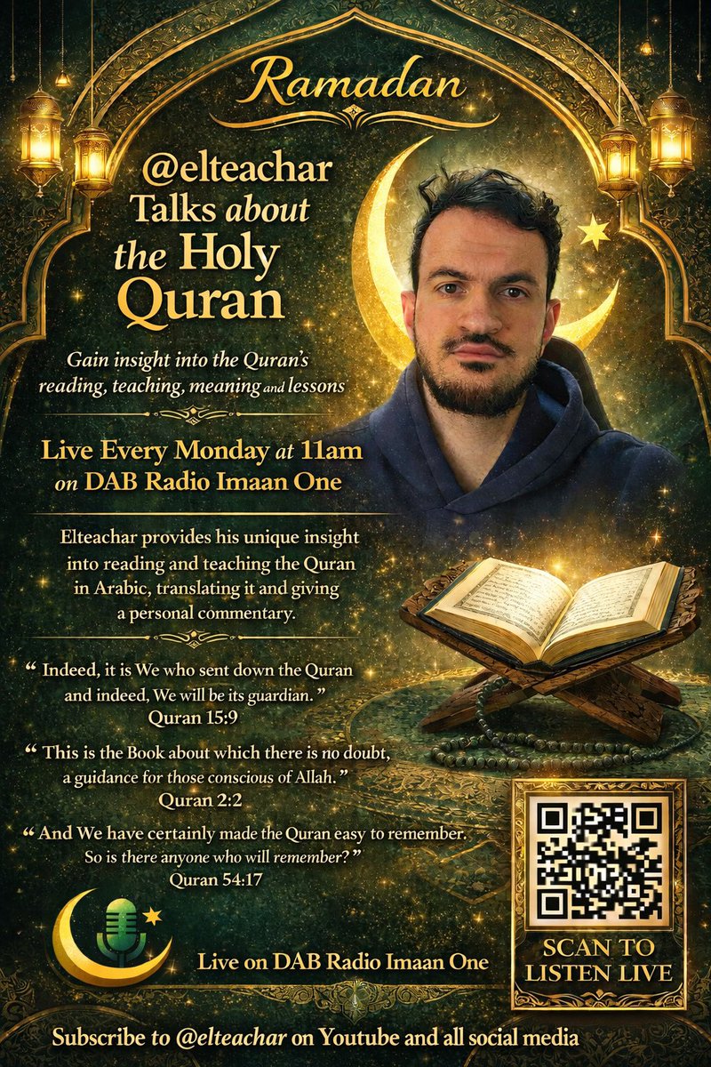 📖✨ On Imaan One Today ✨📖

Talking the Holy Qur’an with <a href="/elteachar/">@elteachar</a> 
⏰ 11AM – 12PM

Reflect, learn, and reconnect with the words that guide the heart 🤍

Tune in live 🎧