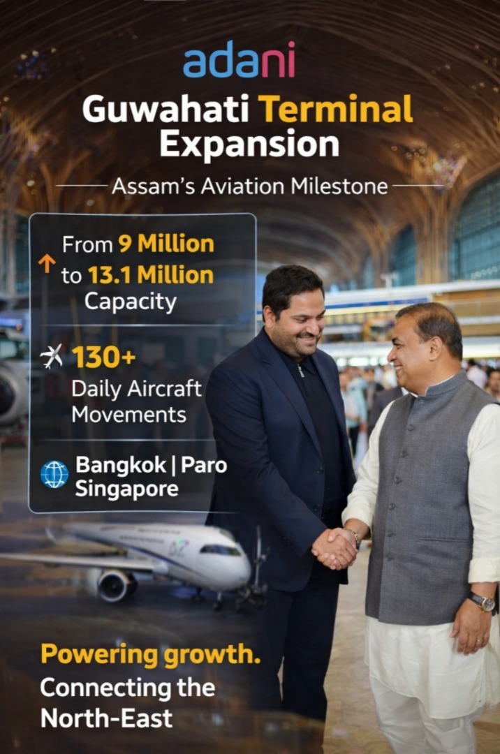 Guwahati Terminal Expansion: #Adani Strengthens North-East Connectivity 

> 13.1 million passenger capacity.
> 130+ daily aircraft movements.
> Direct international links.

This expansion reflects confidence in Assam’s long-term growth and reinforces the region’s role as the