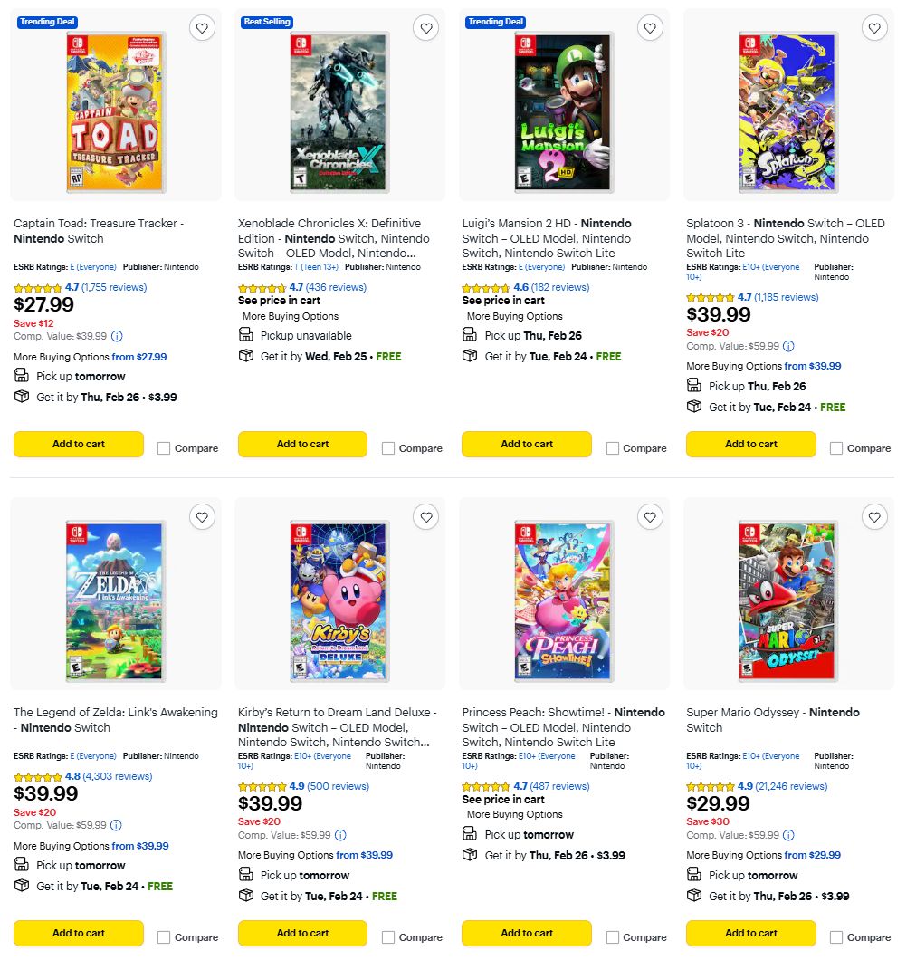 Nintendo Switch 1st party physical/digital $29.99/$39.99 sale at