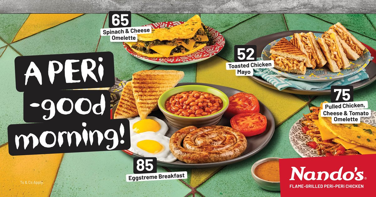 Sundays are for lovers e padile? Treat yourself  to a Nando’s breakfast lala. 💅🔥
Self-love, akere we know our worth? (Now available for takeaway at selected casas)