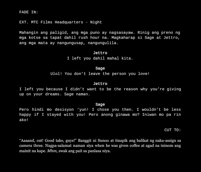 btw back in 2023 i originally wanted to write a fic where direk sunoo hates writing romcoms—but was tasked to write and direct one to keep his standing sa work niya.

his last resort? turn his failed love story into a romcom.

ito ang excerpt ng kwentong yun :)