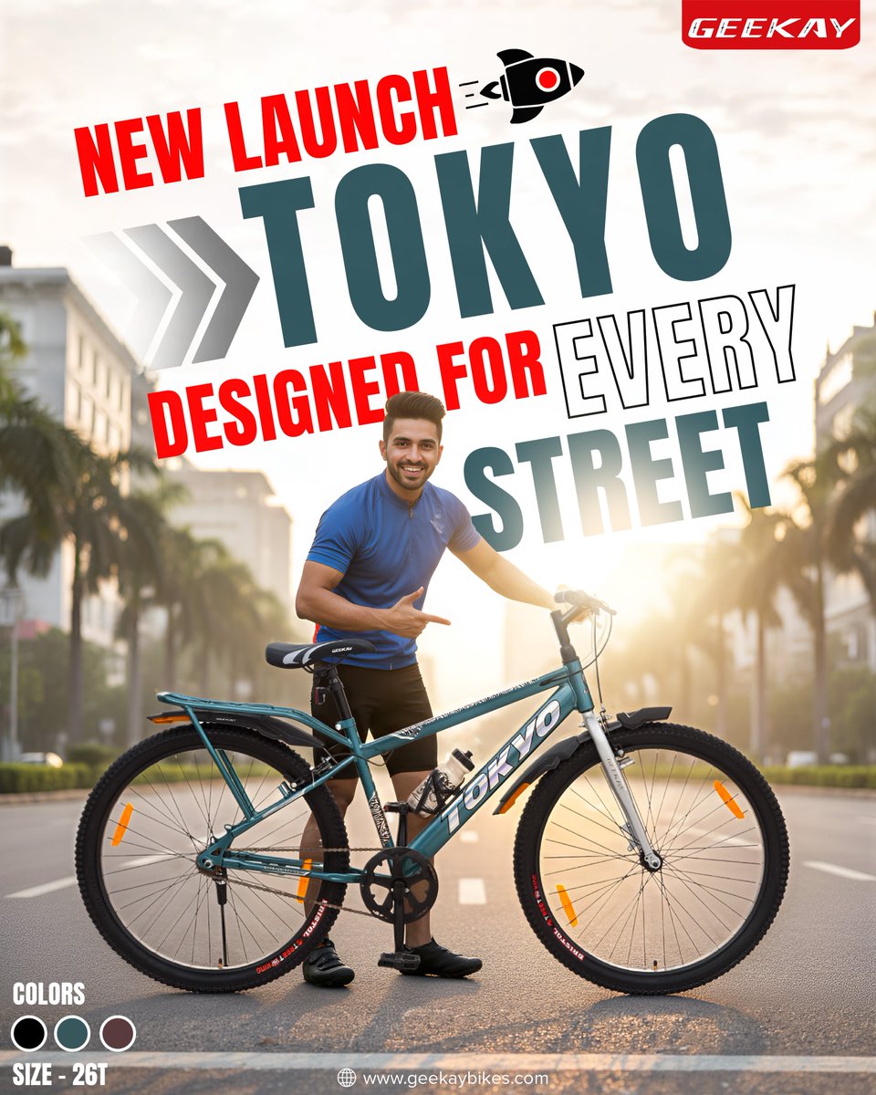 Your next ride just dropped! 🚀
Meet Tokyo — where performance meets style.
#BikeLaunch #GeekayBikes #RideInStyle #CyclingCommunity #StreetRide #CycleGoals #NewRide