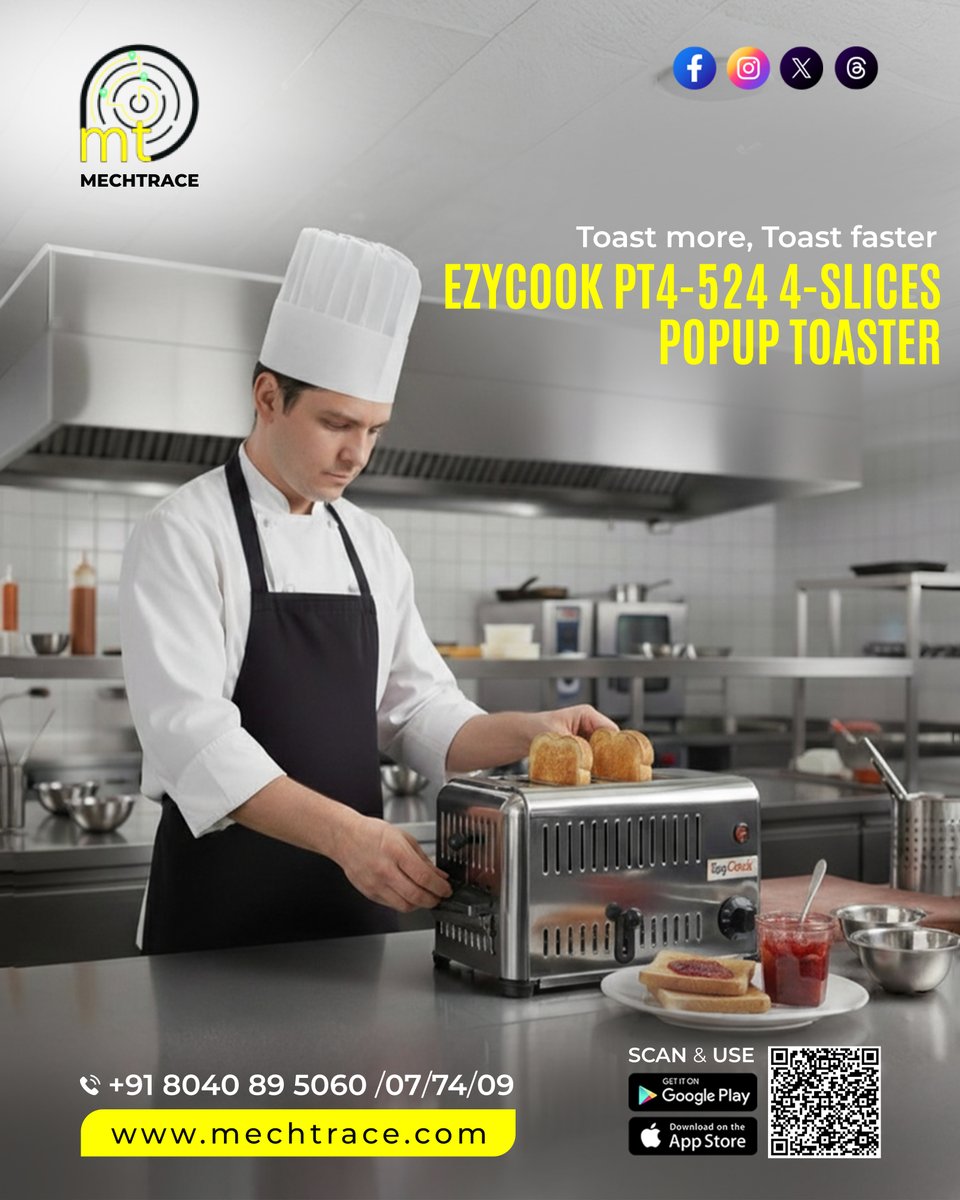 mechtrace's tweet image. The EzyCook PT4-524 4-Slices Popup Toaster is designed for efficiency and convenience, making it ideal for homes, cafés, and commercial kitchens. 

#EzyCook #PopupToaster #KitchenEquipment #CommercialKitchen #CafeEquipment #HomeAppliances #KitchenAppliances