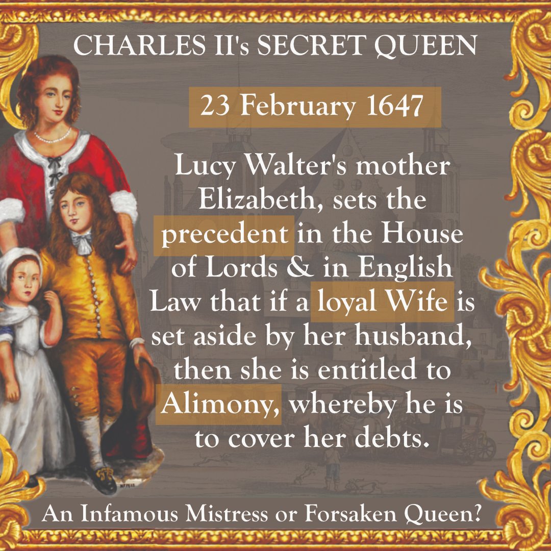 #otd 23 February 1647, Lucy’s mother, Elizabeth Walter sets the precedent of Alimony in English law. In that if a good Wife is set aside by her husband, then he remains liable for all her debts.
Charles II's #SecretQueen #17thCentury #KeepitStuart
Coming soon from <a href="/penswordbooks/">Pen & Sword Books</a>