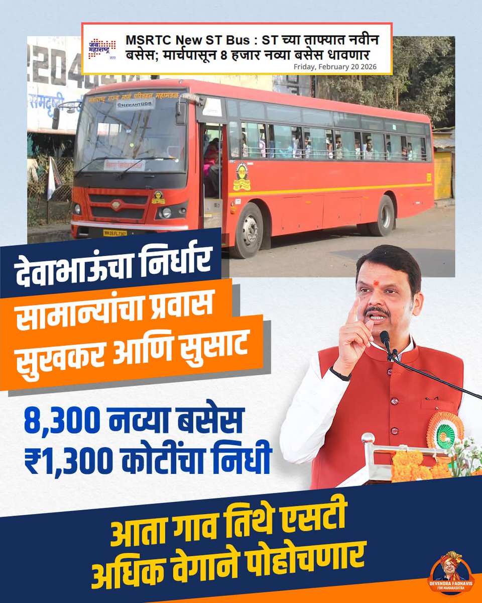 santoshvwarrior's tweet photo. नागरिकांचा प्रवास सुकर आणि सुसाट करण्यासाठी देवाभाऊंनी परिवहन महामंडळाच्या ताफ्यात नवीन ८ हजाराहून अधिक एसटी बसेस सामील केल्या आहेत. #DevendraFadnavis #NewSTBuses #MSRTCExpansion #8000NewBuses #MaharashtraTransport #STBuses #LalPariUpgrade #TeamDevendra https://t.co/pei8dYnHLa