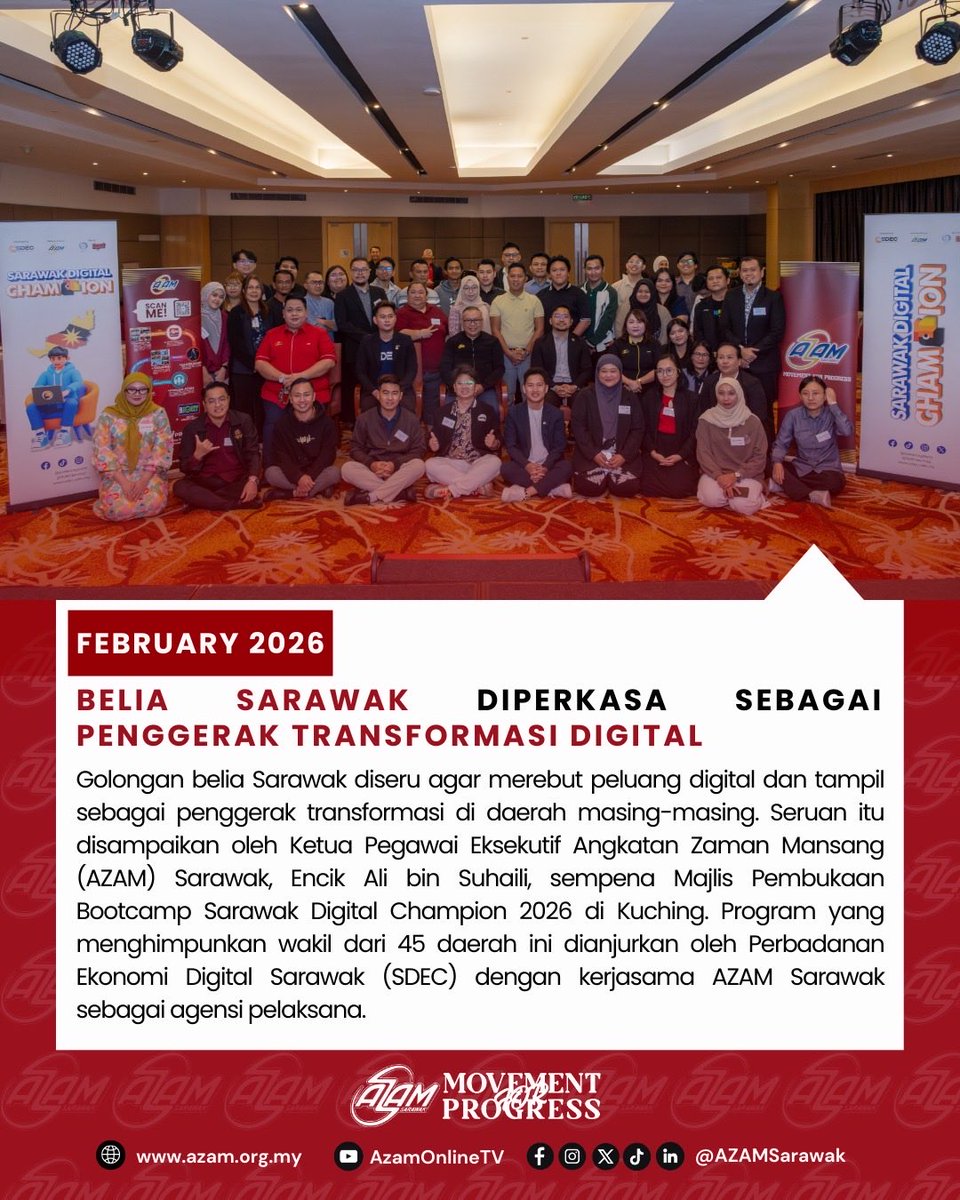 AZAMSarawak's tweet image. Belia Sarawak Diperkasa Sebagai Penggerak Transformasi Digital

Golongan belia Sarawak diseru agar merebut peluang digital dan tampil sebagai penggerak transformasi di daerah masing-masing. 

#AZAMSarawak #MovementForProgress #DigitalForImpact #SarawakDigitalChampion