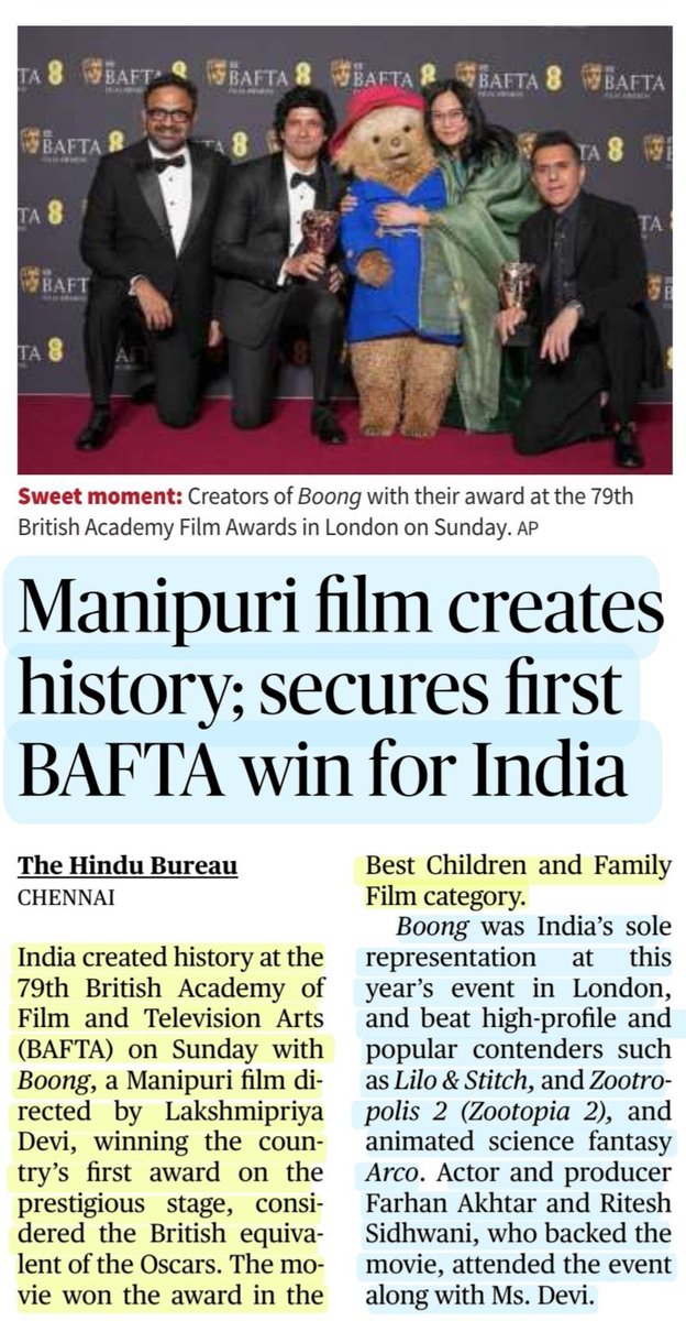 🚨 Why UPSC Aspirants Should Take Note of This Development

A regional film from Manipur has secured India’s first-ever win at the British Academy Film Awards (BAFTA). 

This milestone reflects not only artistic excellence but also India’s expanding cultural footprint at the