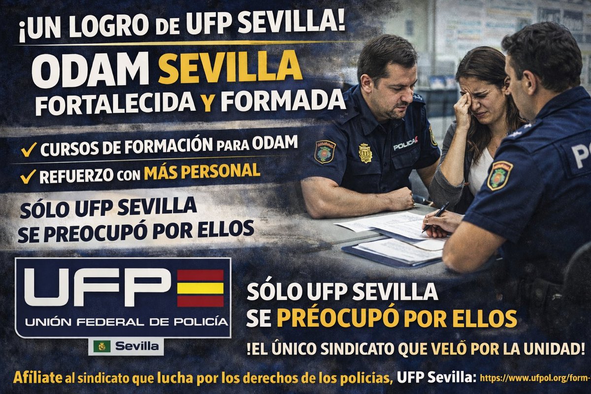 UFP_Sevilla's tweet photo. 🚨 ¡HECHOS, NO PALABRAS! 🚨
La #ODAM de Sevilla necesitaba formación.
Necesitaba refuerzo de personal.
Necesitaba que alguien alzara la voz por sus compañeros y compañeras.
👉 Y solo #UFPSevilla lo hizo.
Tras nuestras reuniones con la Jefatura Provincial y nuestra insistencia sindical:
✅ Se están impartiendo cursos de formación específicos para la ODAM (fase online y fase presencial).
✅ Se ha adquirido el compromiso de reforzar la unidad con más personal.
Mientras otros miraban hacia otro lado…
🔵 UFP Sevilla trabajó.
🔵 UFP Sevilla insistió.
🔵 UFP Sevilla consiguió resultados.
La #ODAM no es una unidad más. Es la oficina que atiende a mujeres víctimas de violencia de género entre otros menesteres. Es sensibilidad, profesionalidad y compromiso. Y quienes trabajan allí merecen medios, formación y respaldo. 👮♀️🤝💜
Nosotros no hacemos ruido vacío.
Hacemos sindicalismo real.
💙 Si quieres un sindicato que luche de verdad por los derechos de los policías…⤵️
💪 Afíliate a UFP Sevilla.
📲 https://t.co/OpldJqlabR
#UFPSevilla #PolicíaNacional #ODAMSevilla #SindicalismoReal #HechosNoPalabras #DefensaPolicial
