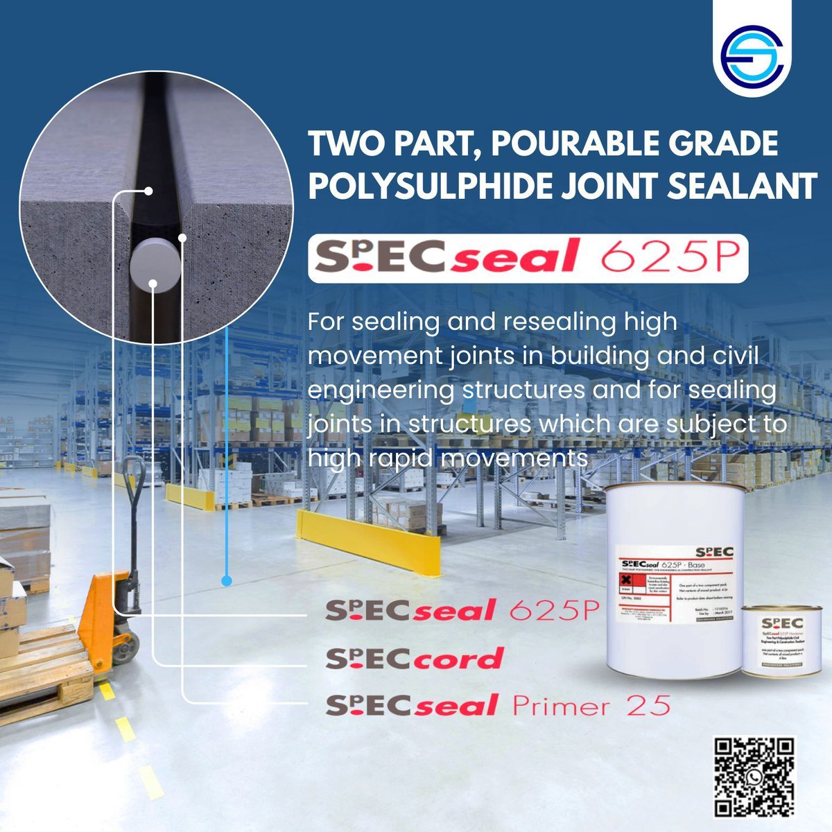 SpECseal 625 is a two part, low modulus, chemically curing #polysulphide #jointsealant developed specifically for dynamic joints. It is based on a liquid polysulphide polymer which when mixed with the hardener, cures to form a tough rubber like seal.