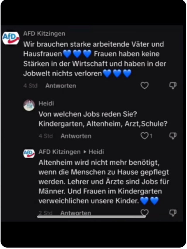 Liebe AfD-Wählerin, 

Das bekommst Du wenn die AfD an die Macht kommen sollte. Muss ja jeder selbst wissen. Meine Frau arbeitet gern.