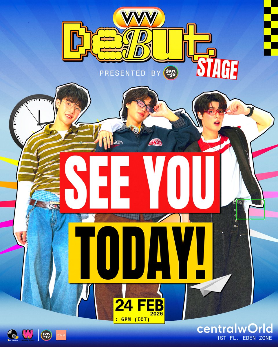 SEE YOU TODAY AT 
“VVV DEBUT STAGE 
Presented by SUNSU” 

24 FEBRUARY 2026 | 6PM (ICT)
📍CentralwOrld (1st fl, Eden Zone)

#VVV_DEBUTSTAGE #SUNSUVVV
#4U2xVVV #centralwOrld 
#VVV_TRIPLEV