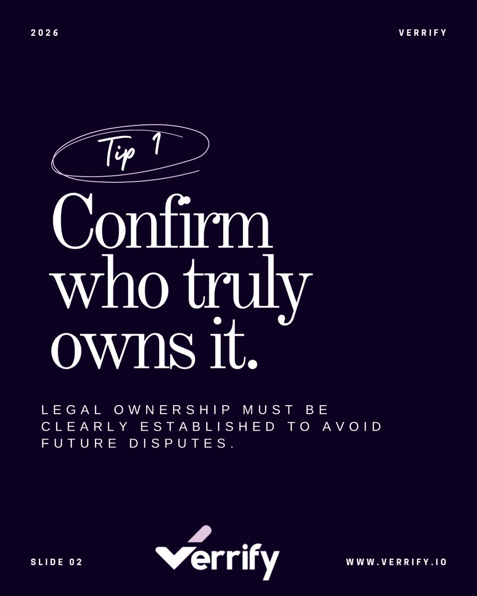 Verrify_'s tweet photo. Before you pay for that property…
Have you confirmed:
• Who truly owns it?
• If the documents are authentic?
• If there are hidden risks?
Payment is easy. Recovery is hard.
Verify before you transfer.
Use Verrify. ✔️
#VerifyBeforeYouBuy #Verrify https://t.co/9QR93t6Zul