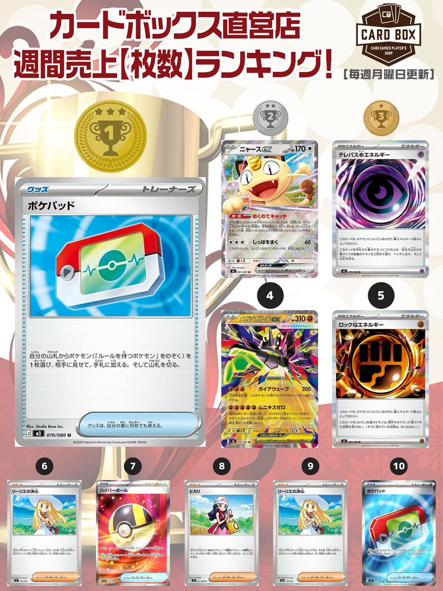 毎週更新／ カードボックス🎵 ポケモンカード週間売上【枚数