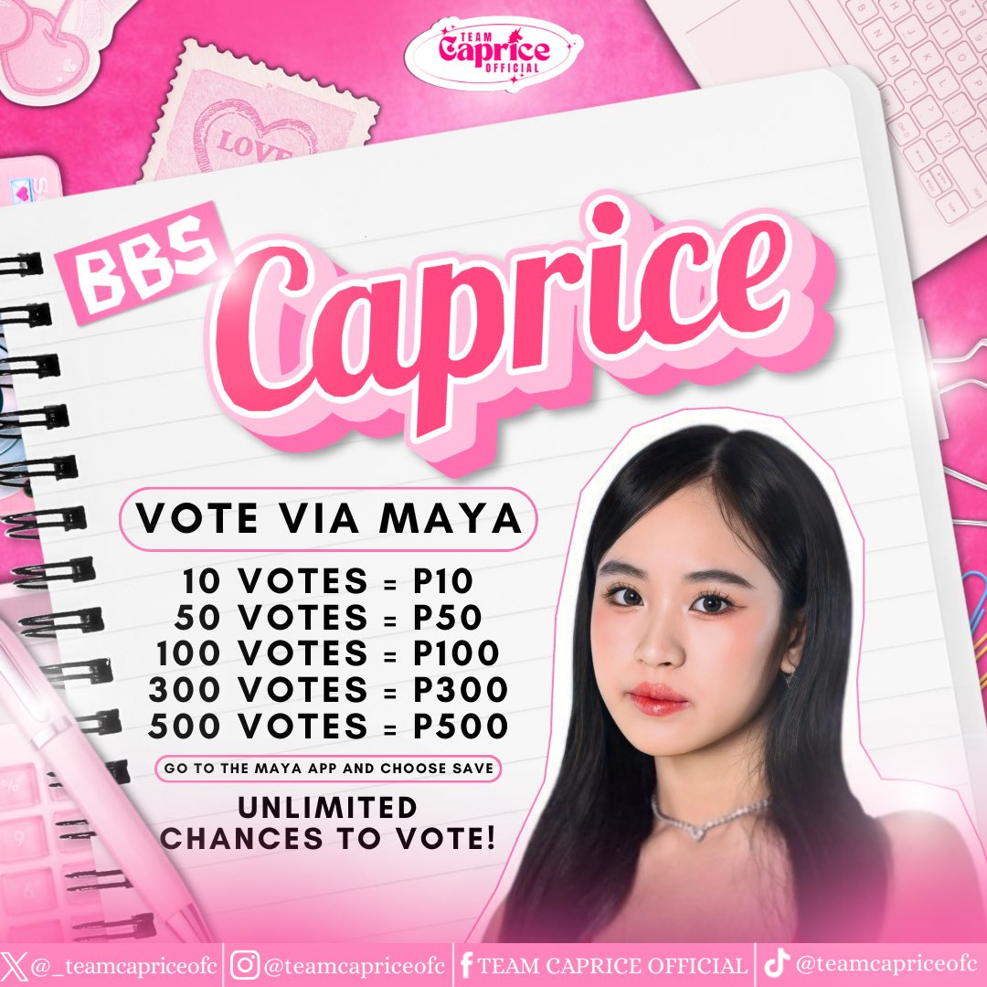 _teamcapriceofc's tweet photo. 𝐂𝐀𝐒𝐓 𝐘𝐎𝐔𝐑 𝐕𝐎𝐓𝐄 𝐅𝐎𝐑 𝐂𝐀𝐏𝐑𝐈𝐂𝐄 ✨

As we step into BIG NIGHT, we’re humbly asking for your continued support through voting via the Maya app. 

If you would like to support Caprice, you may cast your votes through the Maya app with unlimited chances to vote.

Here’s a quick step-by-step guide:

1. Open your 𝐌𝐚𝐲𝐚 𝐚𝐩𝐩.
2. Tap the 𝐏𝐁𝐁 icon on the homepage.
3. Select 𝐂𝐚𝐩𝐫𝐢𝐜𝐞 from the list of housemates.
4. Choose your preferred voting amount.
5. Confirm your vote.

Voting is unlimited, so you may vote as many times as you’d like.

This is the final stretch, and we’re moving with quiet confidence and full faith in what we can accomplish together. 

BBS CAPRICE 
#CapriceCayetano