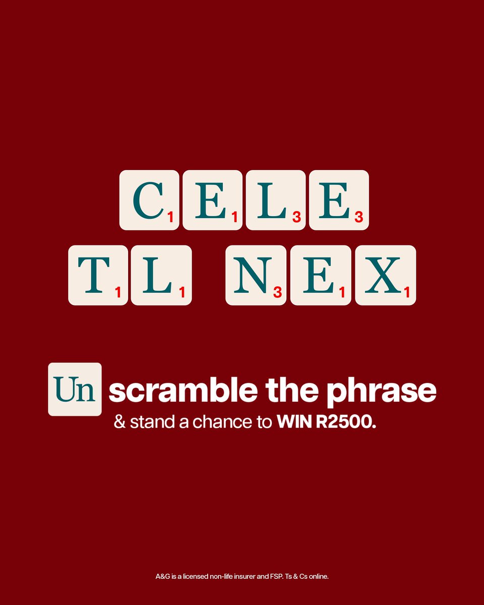 AutoandGeneral's tweet photo. Our customers use this word again and again when they talk about our service 💬 Can you unscramble it?​

​💡 Hint: It's what happens when preparation meets expertise. When claims are handled right. When we show up, every time.​

​Drop your answer in the comments for a chance to win a R2,500 Woolworths voucher!​
Experienced A&G service that made a difference? Share your story: https://t.co/7KAOjNpbq3 ​

#AGLove #NeverNotThere #ServiceRight