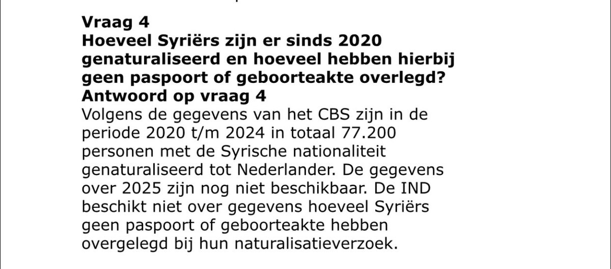 77.200 Syriërs genaturaliseerd tot Nederlander van 2020 - 2024. Dat gaat veel te gemakkelijk en veel te snel in Nederland. Waanzin. En waar blijven de denaturalisaties van criminelen? 

#PVV