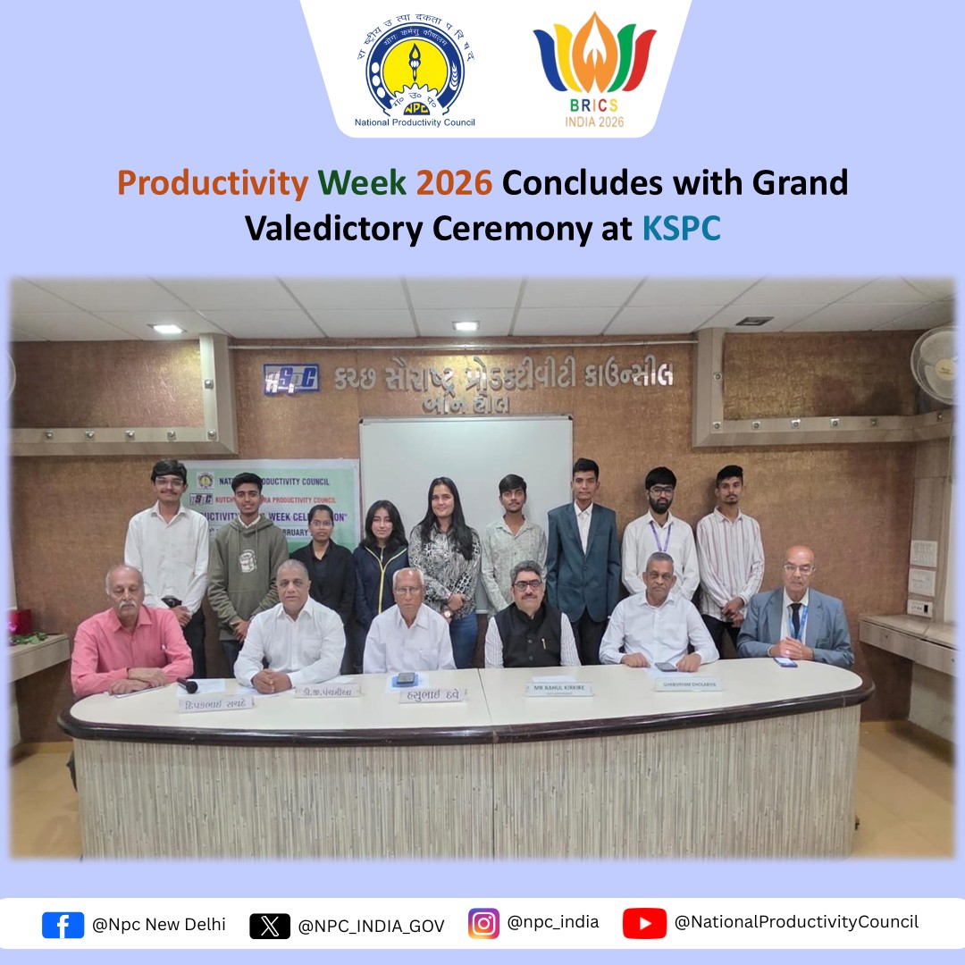 NPC_INDIA_GOV's tweet photo. Kutch Saurashtra Productivity Council marked #ProductivityWeek2026 with a week of productivity-focused activities.
RD Gandhinagar Shri @rahulkirkire graced the valedictory ceremony and felicitated participants.
@DPIITGoI @mygovindia @CMOGuj
#NPCIndia #KSPC #Gujarat https://t.co/r8DYDfvZVG