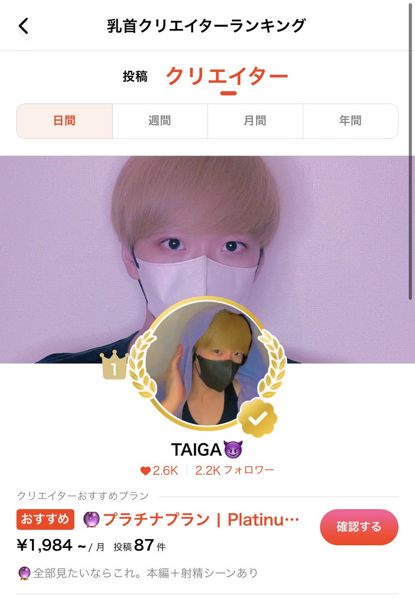 チ〇ビ部門クリエイター1位🥇というなんとも名誉な称号いただきました