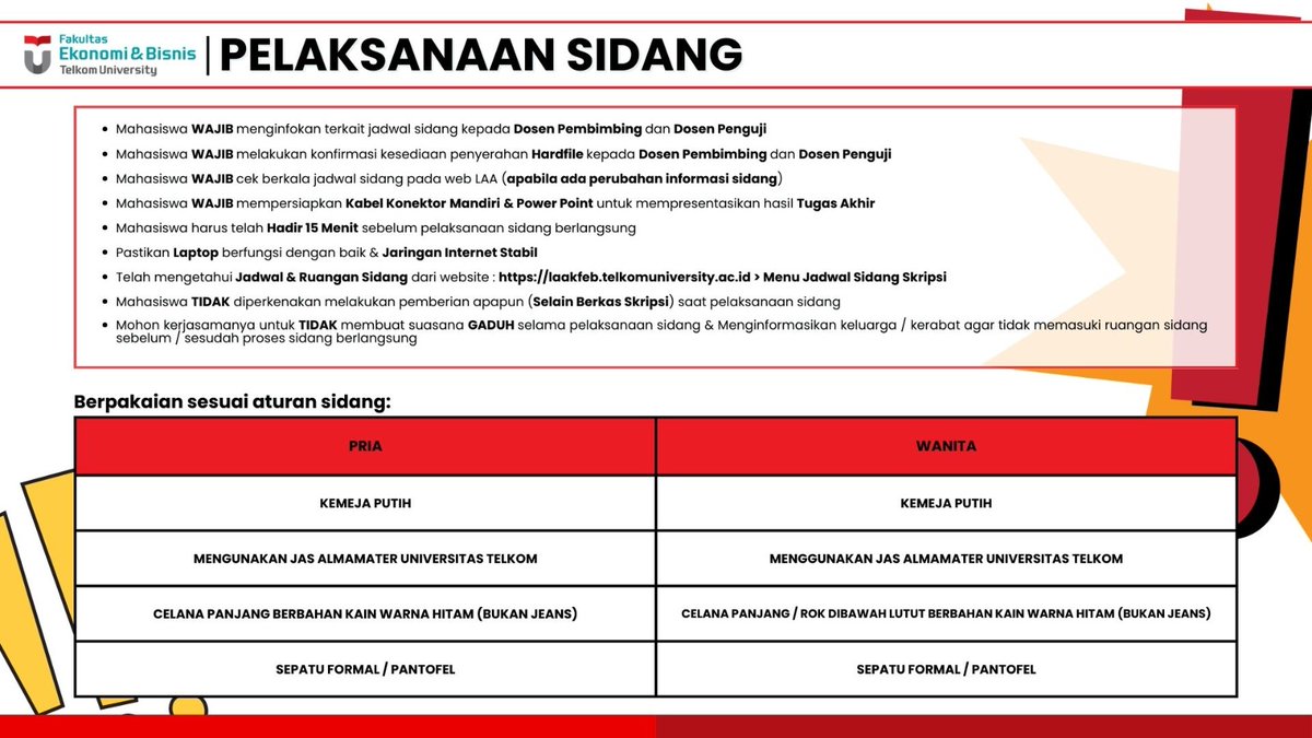 [INFO PELAKSANAAN SIDANG]
*) Bagi mhs yg status pendaftaran sidangnya APPROVED pada periode 10-11 FEBRUARI 2026, jadwal sidang sudah kami share di web LAA > Jadwal Sidang.
*) Selalu cek berkala pada web LAA terkait perubahan jadwal &amp; ruangan.