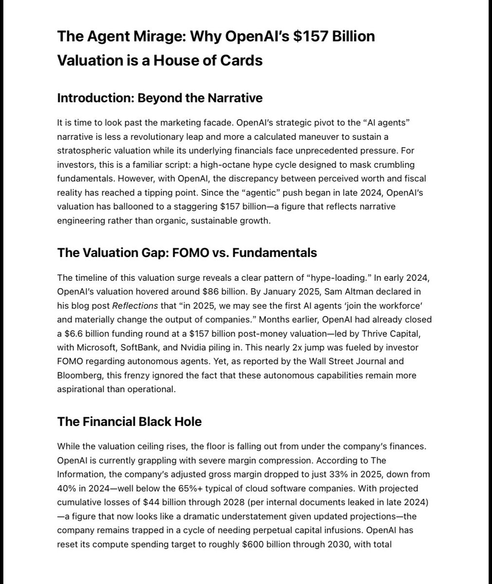 Andersoncs8866's tweet photo. The Agent Mirage: Why OpenAI’s $157 Billion Valuation is a House of Cards https://t.co/TTGkylNpEx