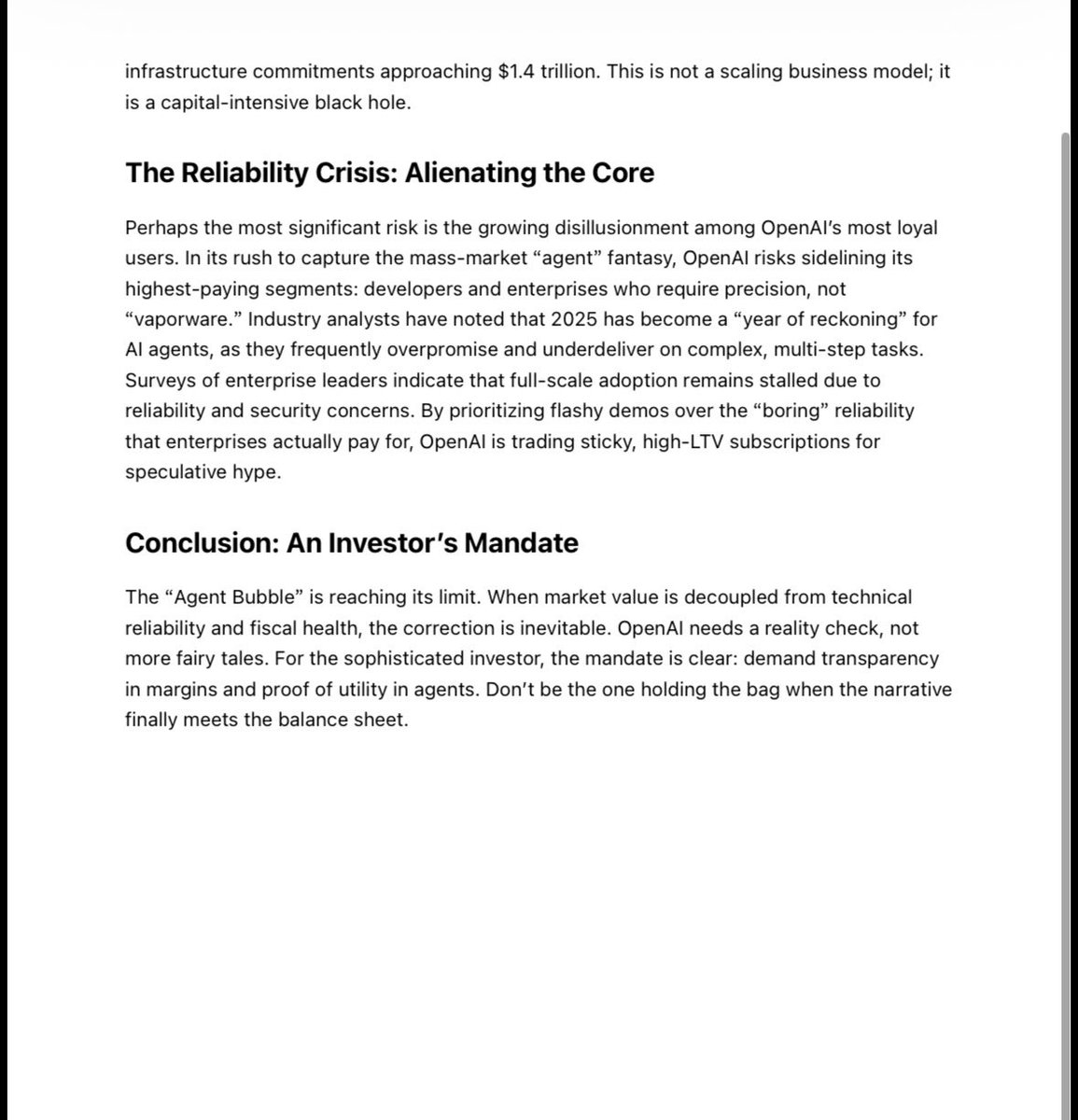 Andersoncs8866's tweet photo. The Agent Mirage: Why OpenAI’s $157 Billion Valuation is a House of Cards https://t.co/TTGkylNpEx