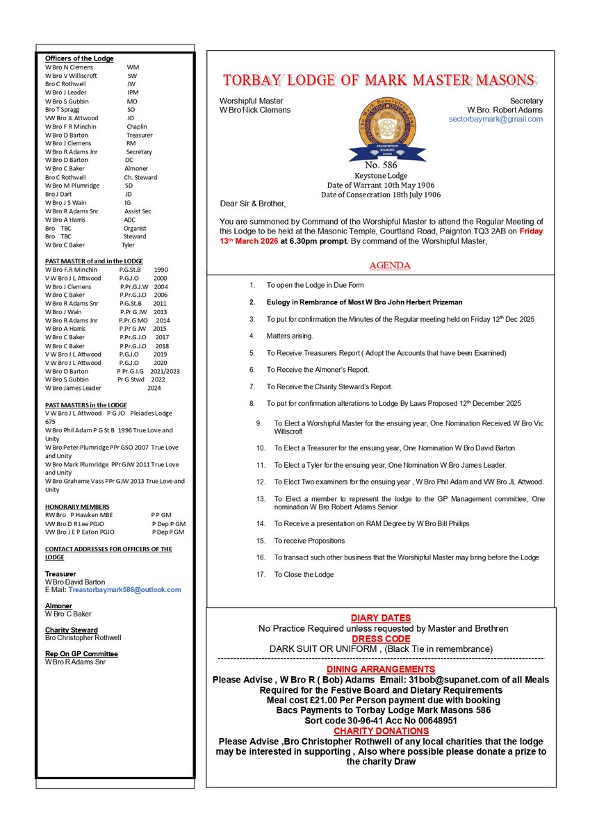 Torbay Lodge of Mark Master Masons No.586 tweet media