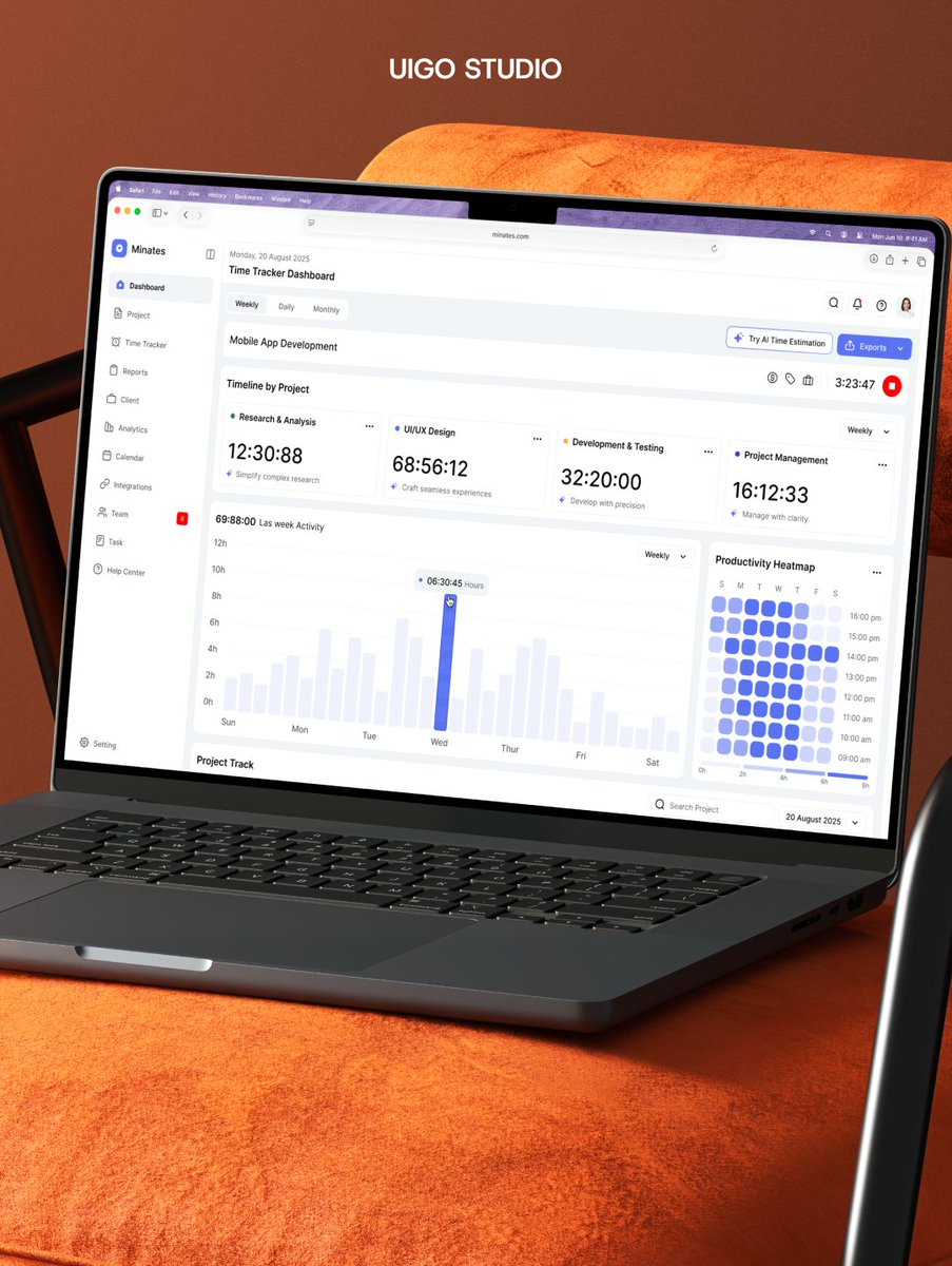madebyuigo's tweet photo. Maximize productivity with Minates. A precision-focused SaaS UI/UX that transforms complex data into a smarter way to track every second.

#SaaSDesign #TimeTracker #DashboardDesign #UIUX #UIGO https://t.co/J4vVZvH4pD