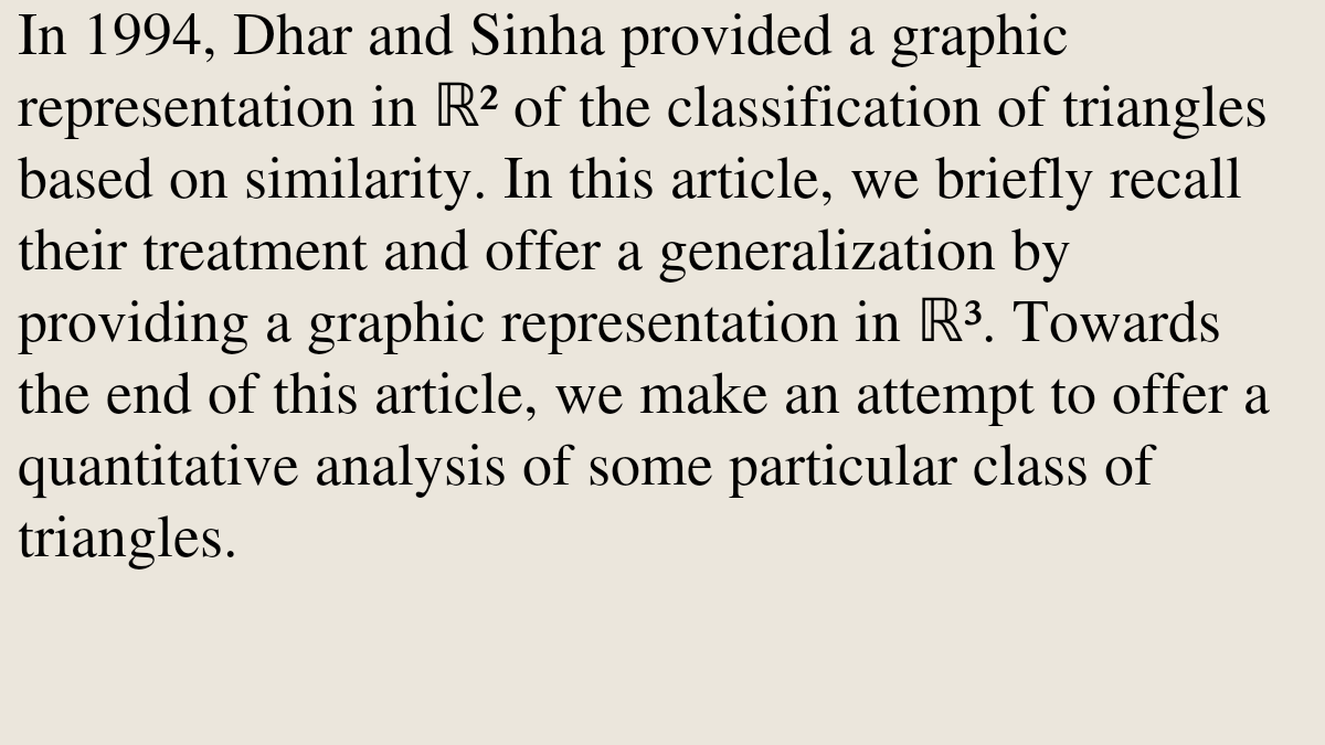 Representation of similar triangles in ℝ³

Jaitra Chattopadhyay, Siddhartha Sankar Chattopadhyay
arxiv.org/abs/2602.17731 [𝚖𝚊𝚝𝚑.𝙶𝙼]