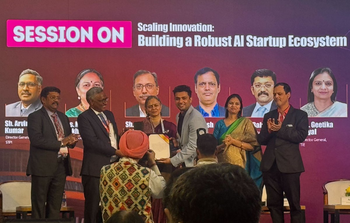 DevnagriAI's tweet photo. Honoured to be felicitated for Excellence in “Startup & Innovation” by @stpiindia at the India AI Impact Summit 2026 on February 20, 2026.
Big Thanks to @GoI_MeitY.
#DevnagriAI #AIInnovation #MeitY #STPI #StartupEcosystem https://t.co/KScULBOjvO