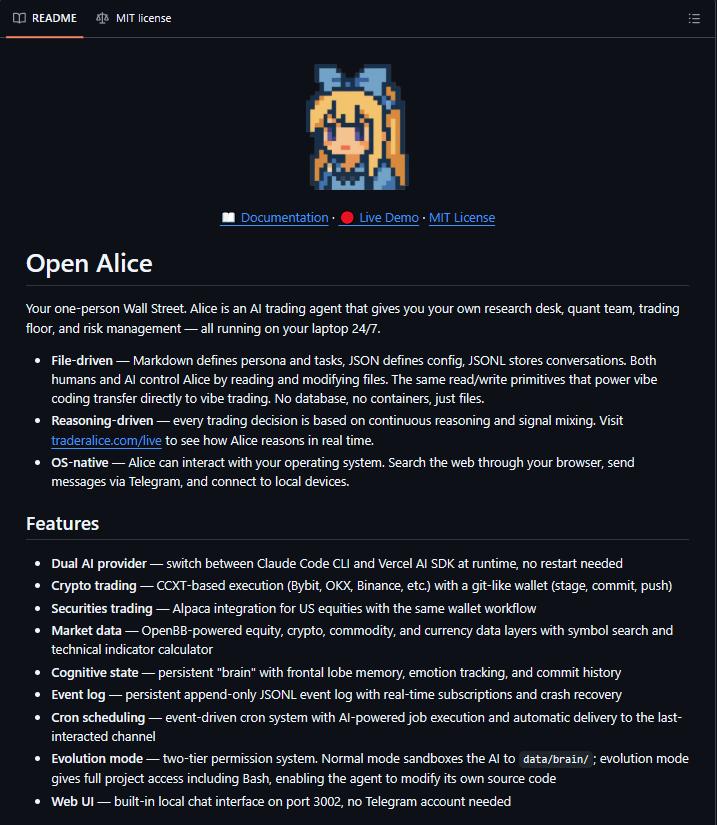 Anyone is able to integrate Open Alice directly from the GitHub Here ...