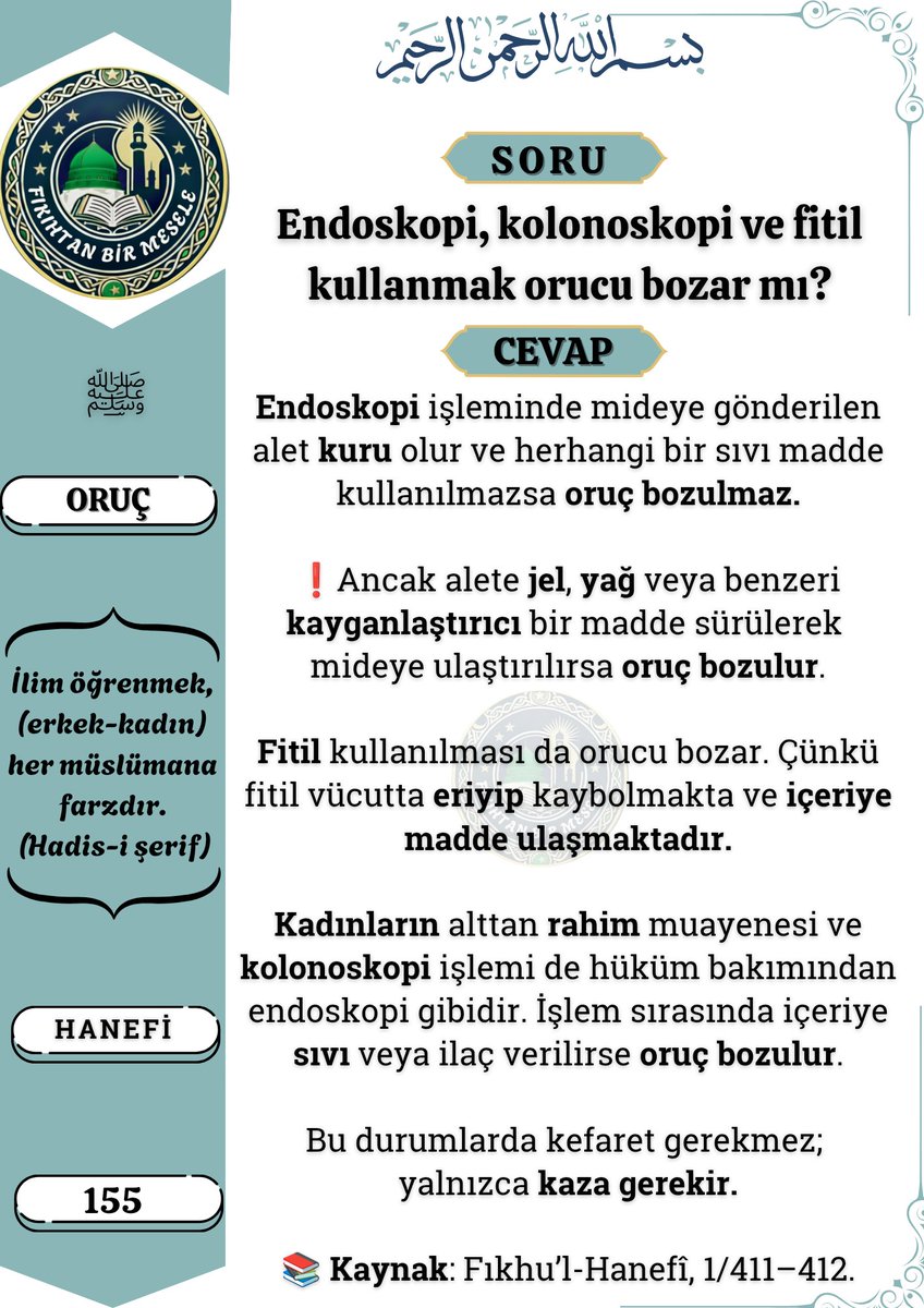 👉 Endoskopi, kolonoskopi ve fitil kullanmak orucu bozar mı ❓