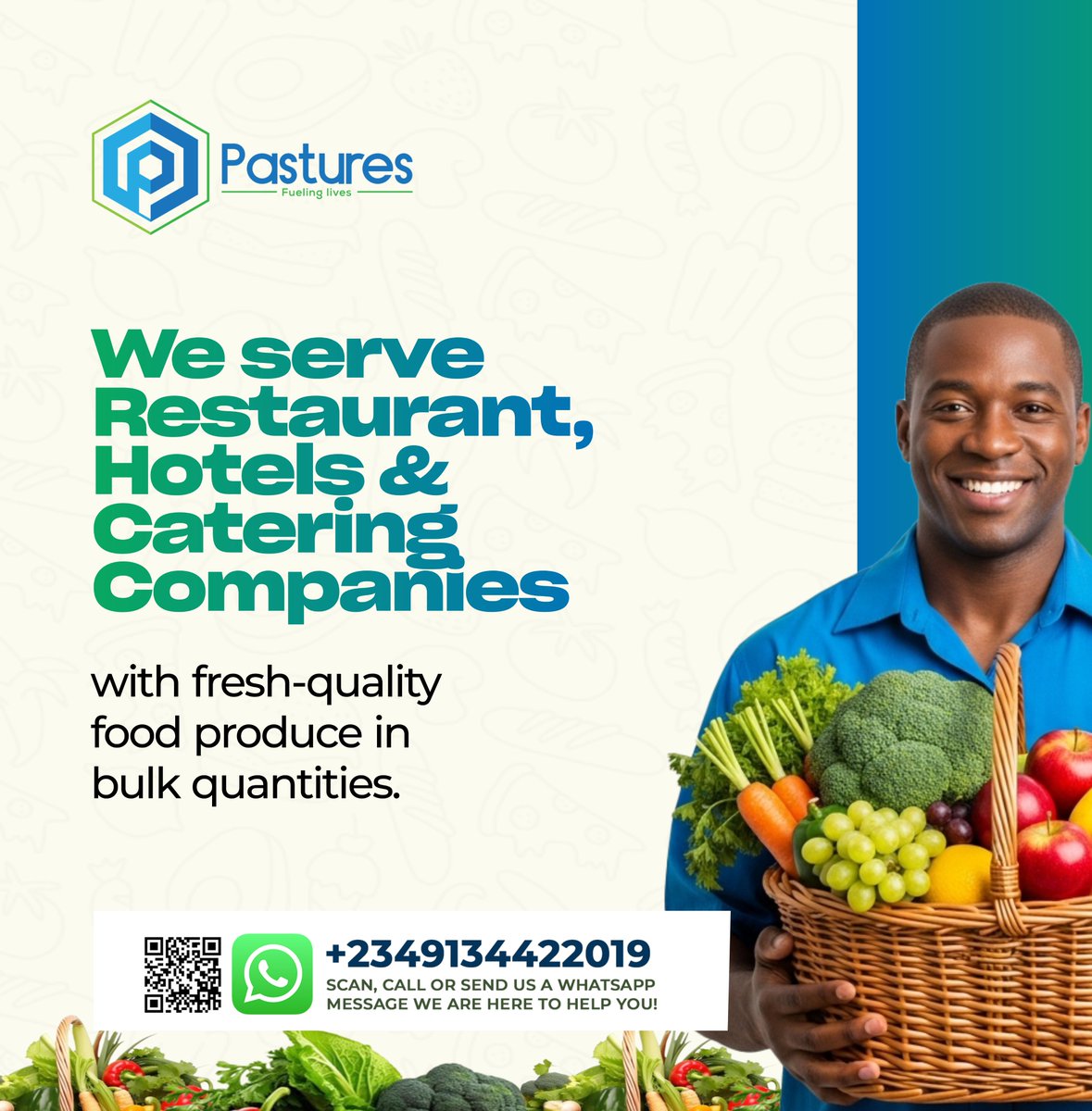 Fresh Supply. Zero Stress. Always.
At Pastures, we understand that a smooth-running kitchen starts with quality ingredients. That’s why we supply restaurants, hotels, and catering companies with fresh, top-quality fruits, vegetables, and staples in bulk delivered reliably