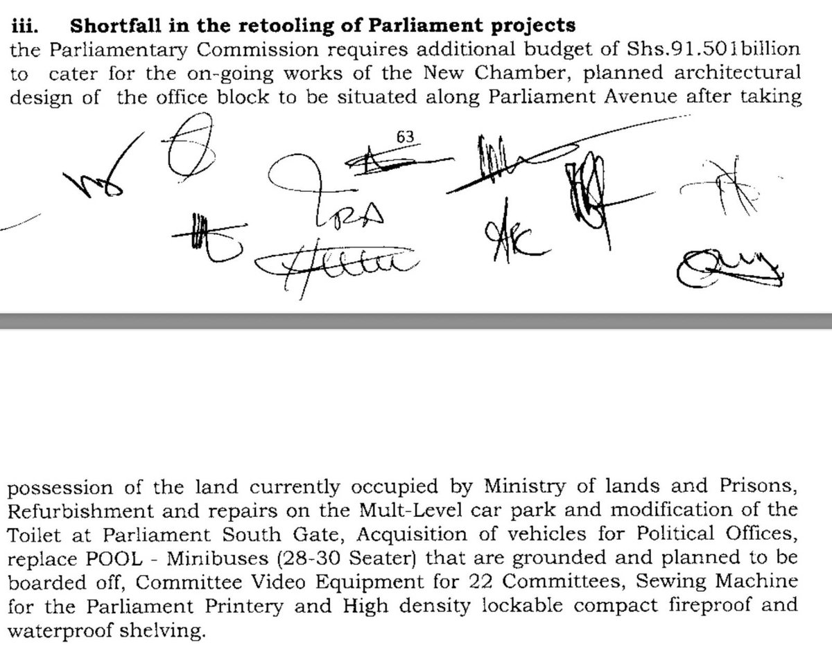Next FY 2026/27, Parliament wants additional Ugx 91,501,000,000 to among other things;
 ~ Refurbish Parliament's car park
~ Modify Parliament's toilets