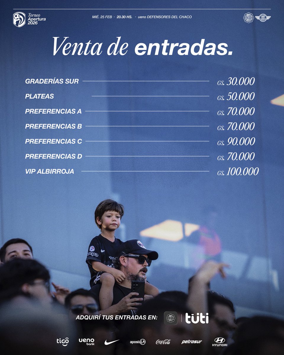 ¡𝐓𝐎𝐃𝐎𝐒 𝐉𝐔𝐍𝐓𝐎𝐒! 💪🏻

Vamos nosotros.

✅️ Habilitada la venta de entradas, a todo público, para el compromiso del miércoles en El Defensores.

🔜 Andá a nuestra App y adquirilas hoy mismo.

📲 Consultas al WhatsApp: wa.me/595984799002