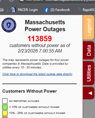 Just crossed over 100k without power here in MA. Stay safe everyone and turn to us for the latest. We are here all day with YOU.  <a href="/boston25/">Boston 25 News</a> #Storm #BOSsnow #Boston25