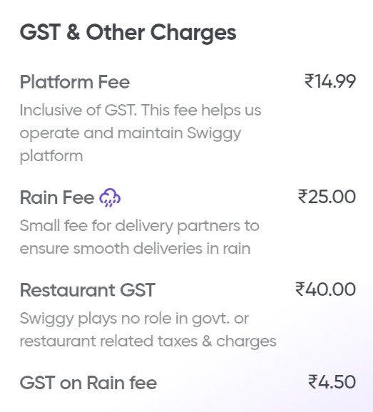 arunby's tweet photo. Swiggy monsoon special be like:Rain Fee: ₹25
GST on Rain Fee: ₹4.50  Bhai… baarish pe tax laga diya?
Aur us tax pe bhi tax?   Even the CLOUDS are filing GST returns in India now!  Ye level of creativity sirf INDIA mein possible hai .#Swiggy #GSTonRain #OnlyInIndia #DesiTaxes https://t.co/v9olvfaJKG
