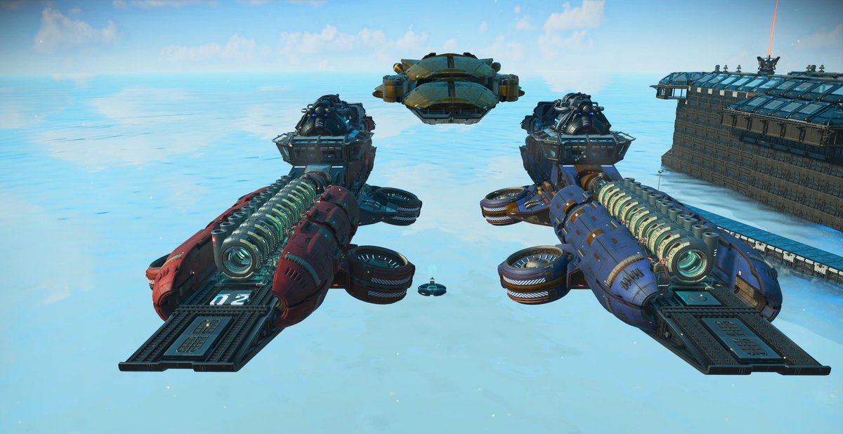 ご入港ありがとうございます⚓️
自分はコルベットです！
左右下部に大型エンジンを備えたコルベットです😁
しかも分裂しています😳
#NoMansSky #ノーマンズスカイ